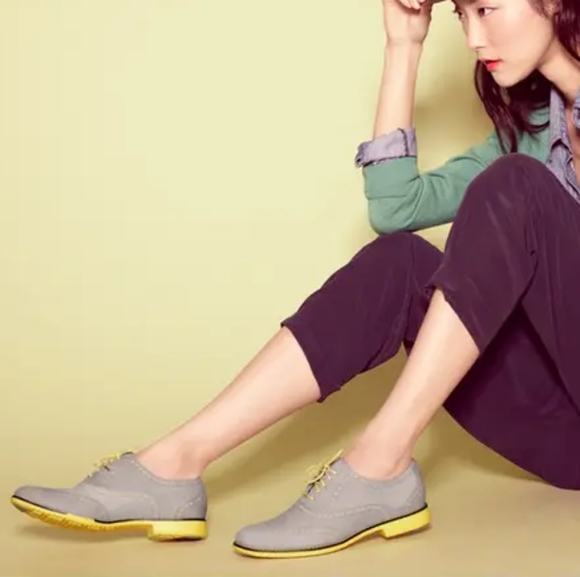 Cole Haan GRAMERCY Leather Oxford Gray Yellow - Picture 8 of 8